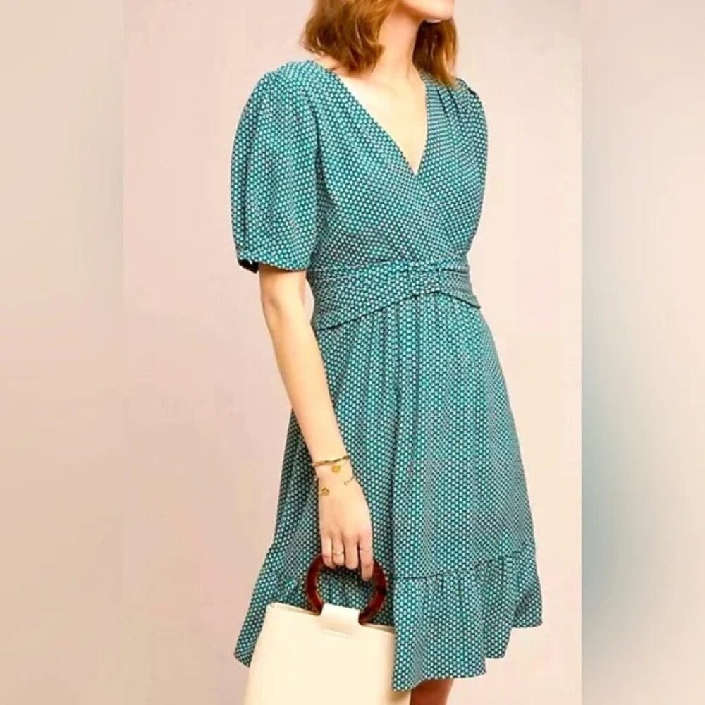 Anthropologie Maeve Kiely Belted Turquoise Dress
